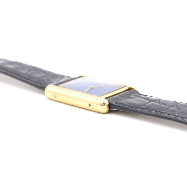 1970s Cartier Tank Mechanical Manual Wind with lapis lazuli type Dial in 925 case with box