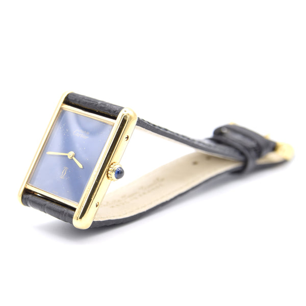 1970s Cartier Tank Mechanical Manual Wind with lapis lazuli type Dial in 925 case with box
