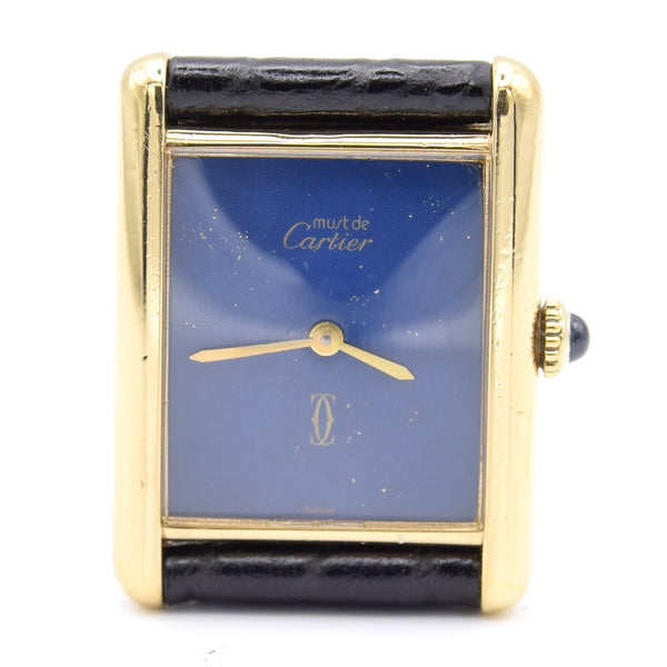 1970s Cartier Tank Mechanical Manual Wind with lapis lazuli type Dial in 925 case with box