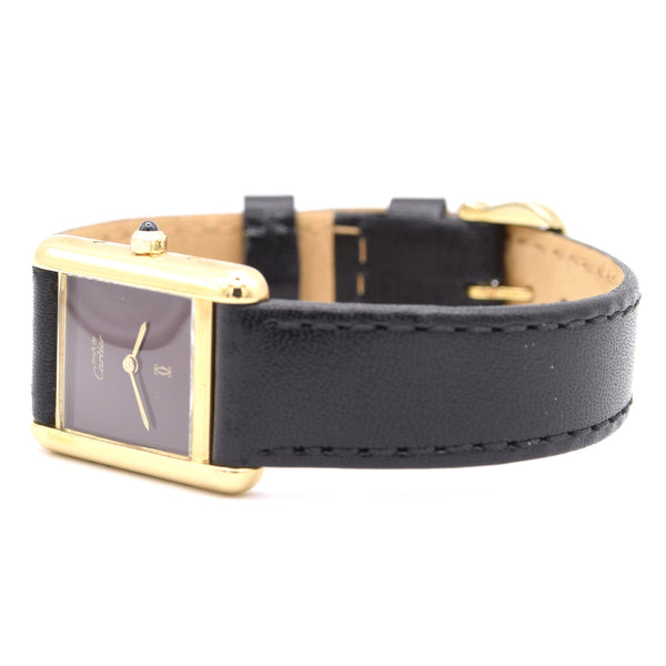 1986 Cartier Ladies Tank Swiss quartz with Rare Burgundy Red  Dial in 925 Sterling Silver Gilt Vermeil Case with Box and Papers