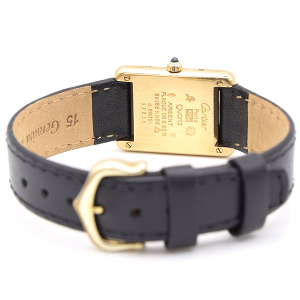 1986 Cartier Ladies Tank Swiss quartz with Rare Burgundy Red  Dial in 925 Sterling Silver Gilt Vermeil Case with Box and Papers