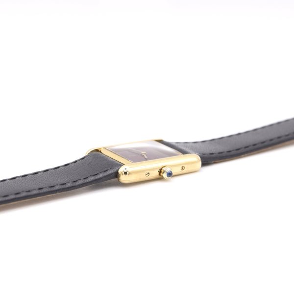 1986 Cartier Ladies Tank Swiss quartz with Rare Burgundy Red  Dial in 925 Sterling Silver Gilt Vermeil Case with Box and Papers
