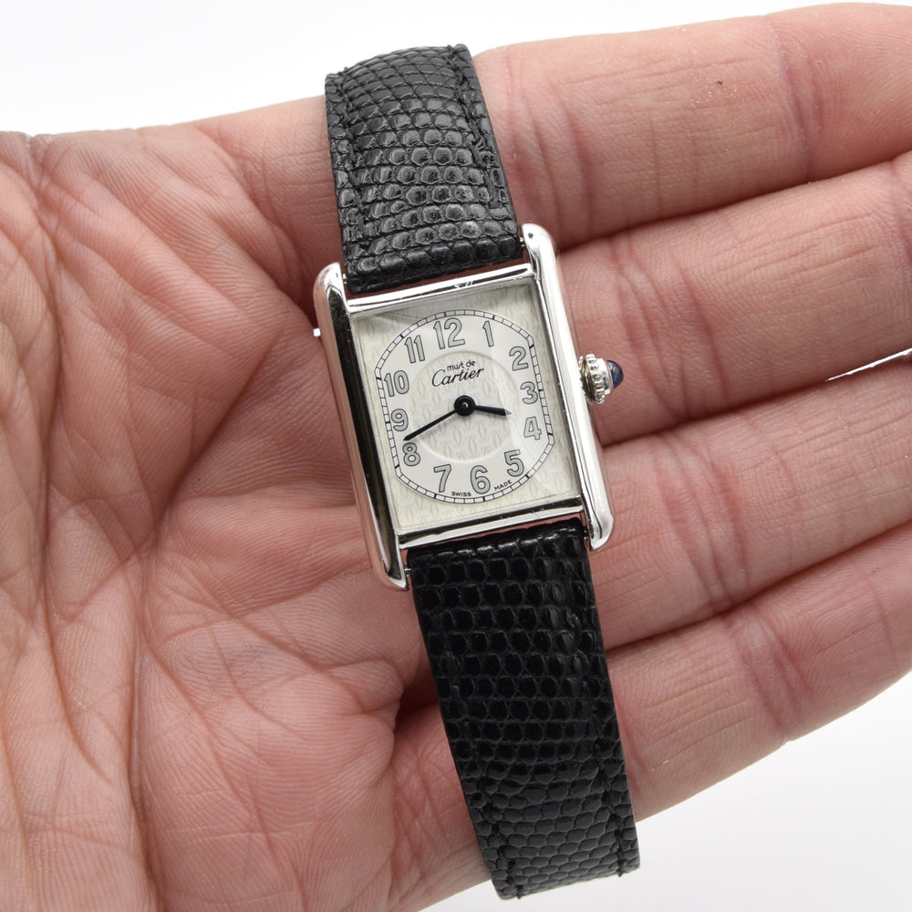 2000s ladies Cartier Tank model 2416 in Sterling Silver 925 with Deployment Clasp and Box