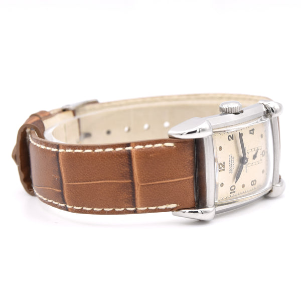 1940s Cyma - Tavannes Rectangular Early Waterproof Patent Wristwatch with fabulous claw lugs