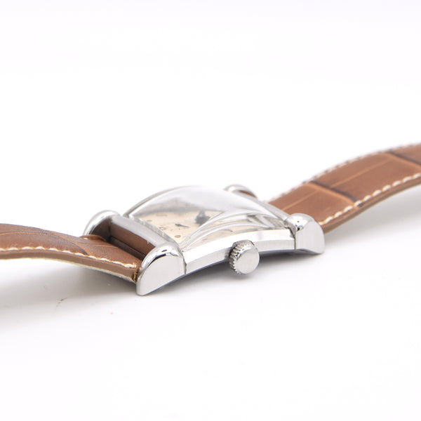 1940s Cyma - Tavannes Rectangular Early Waterproof Patent Wristwatch with fabulous claw lugs