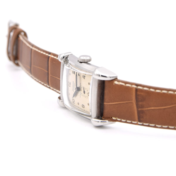 1940s Cyma - Tavannes Rectangular Early Waterproof Patent Wristwatch with fabulous claw lugs