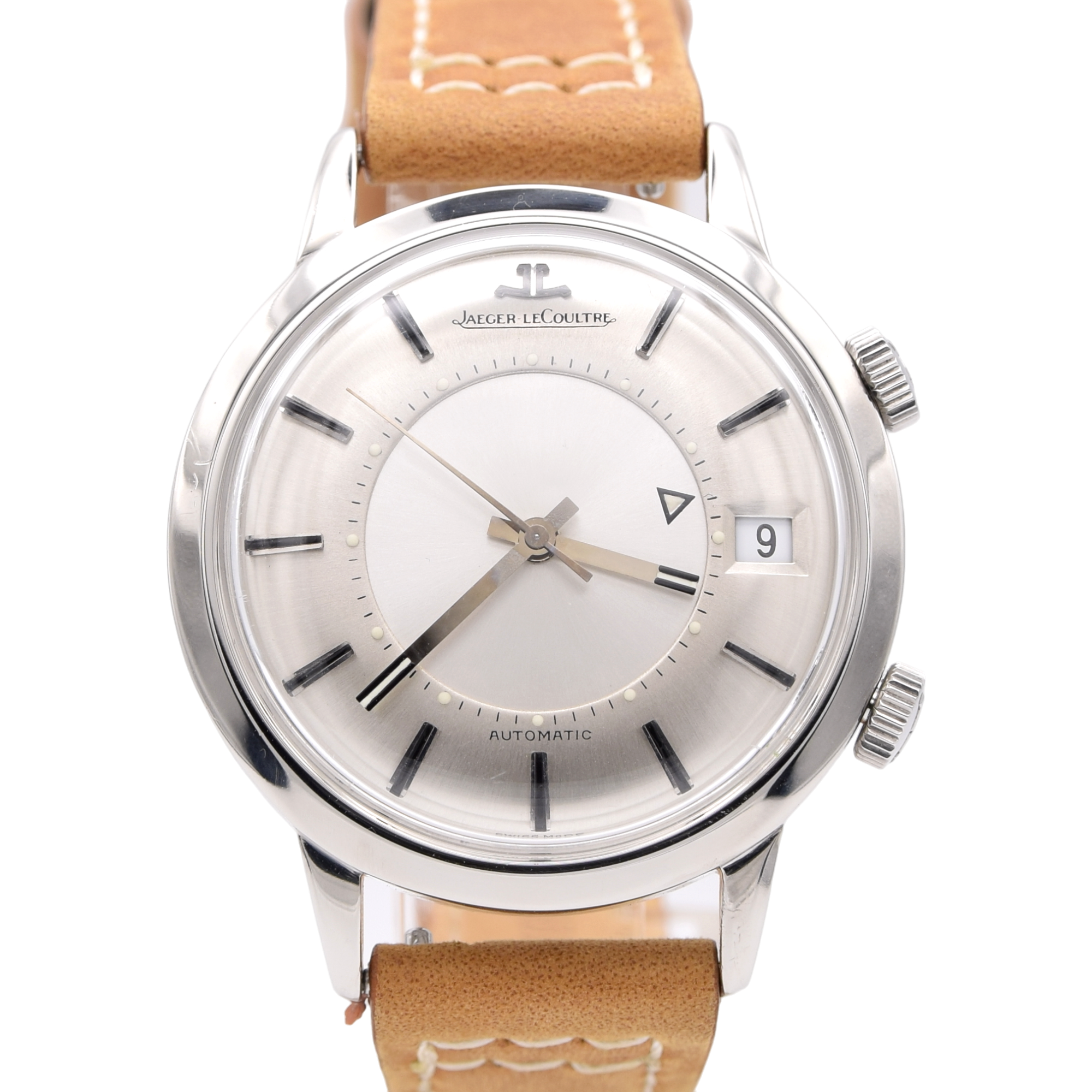 1968 Jaeger LeCoultre Jumbo Memovox Alarm Date Wristwatch Model 855 in Stainless Steel Caliber 825