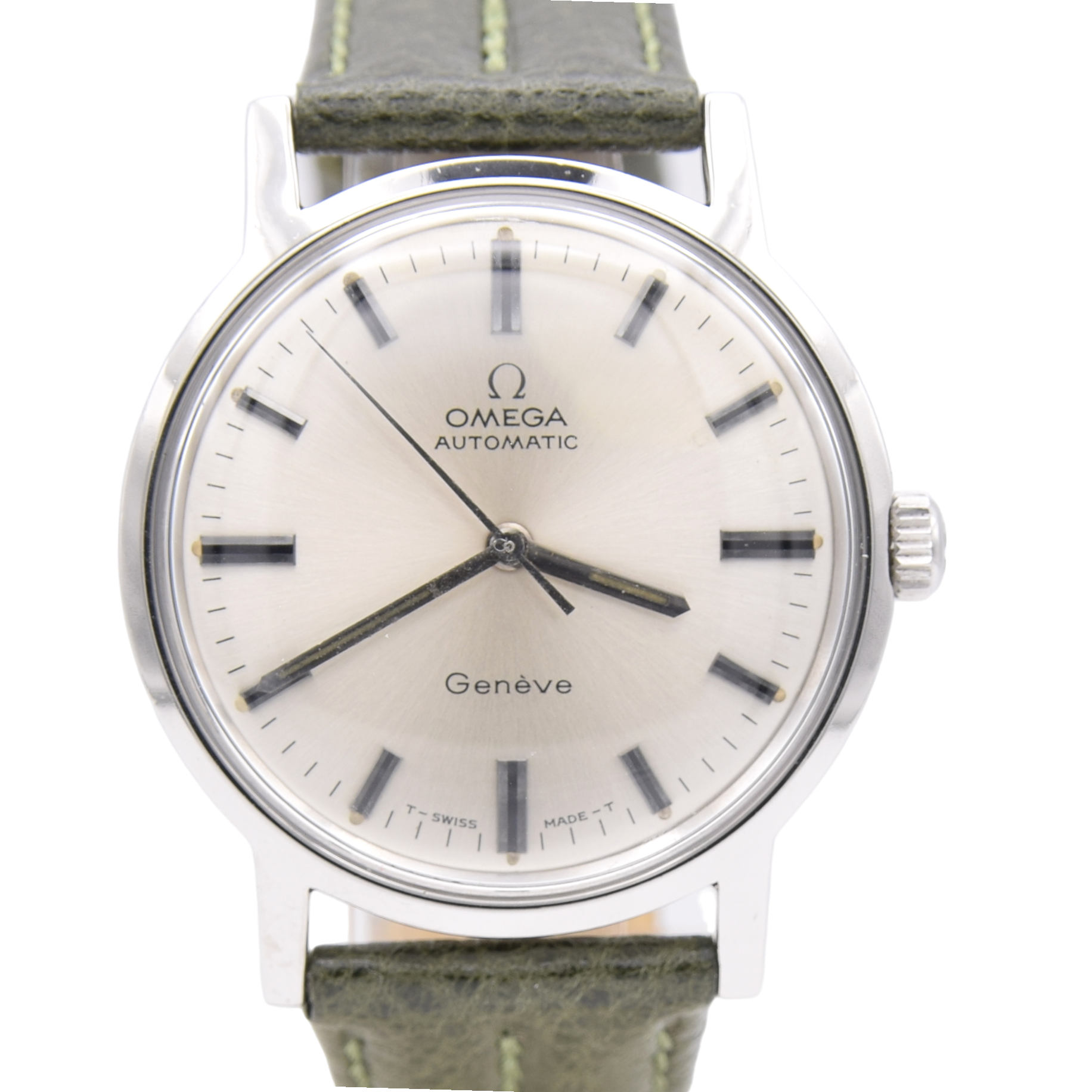 1975 Omega Genève Automatic with Satin Silver Sunburst Dial and Onyx style Markers in Stainless Steel Model 165.070