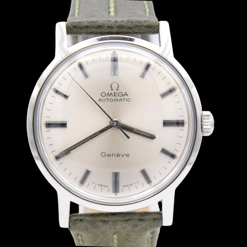 1975 Omega Genève Automatic with Satin Silver Sunburst Dial and Onyx style Markers in Stainless Steel Model 165.070