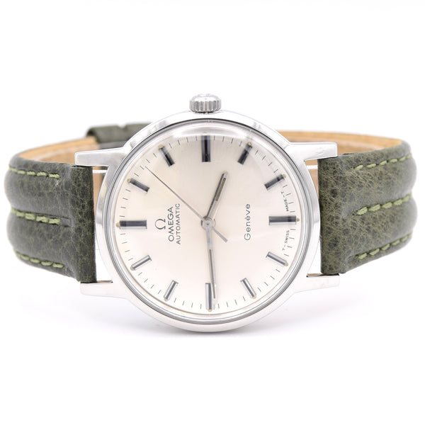 1975 Omega Genève Automatic with Satin Silver Sunburst Dial and Onyx style Markers in Stainless Steel Model 165.070