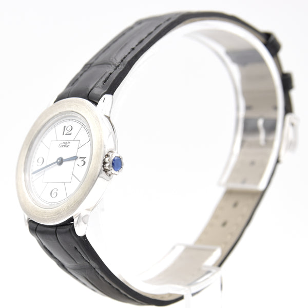 1990s ladies Cartier 'Must de' Ronde with Art Deco Numerals in 925 Sterling Silver Case Model 1806