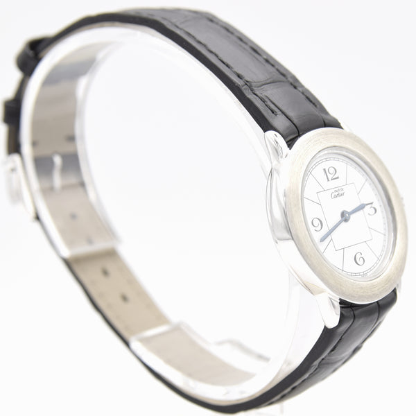 1990s ladies Cartier 'Must de' Ronde with Art Deco Numerals in 925 Sterling Silver Case Model 1806