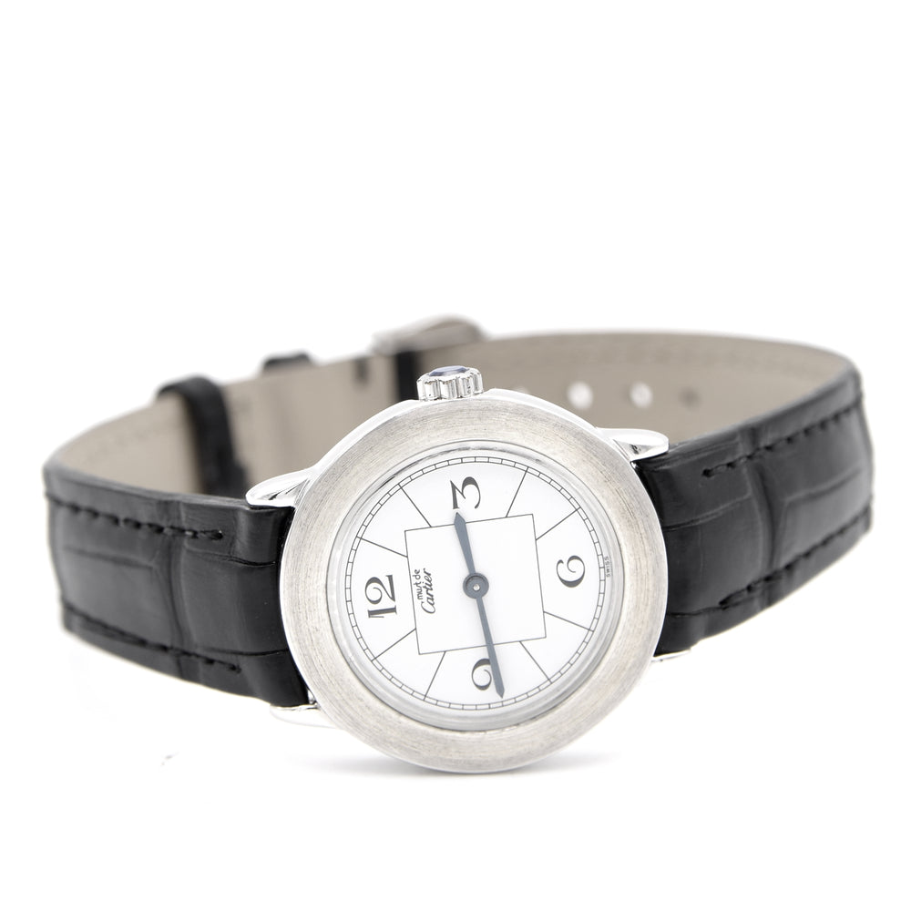 1990s ladies Cartier 'Must de' Ronde with Art Deco Numerals in 925 Sterling Silver Case Model 1806