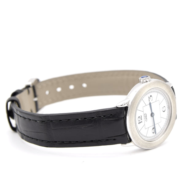 1990s ladies Cartier 'Must de' Ronde with Art Deco Numerals in 925 Sterling Silver Case Model 1806