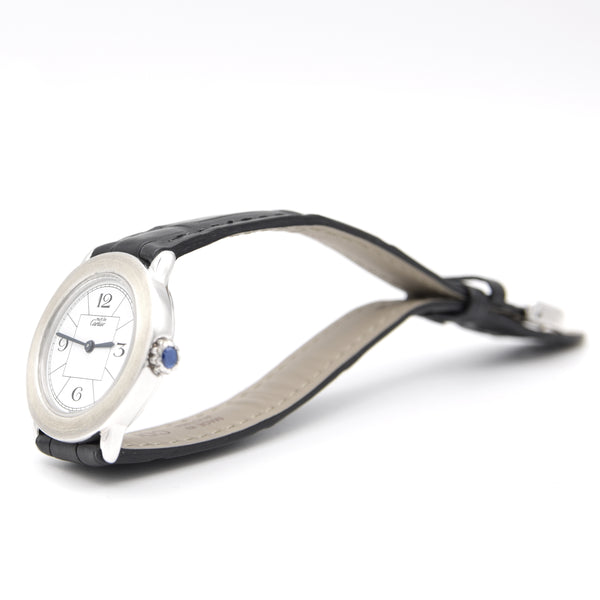 1990s ladies Cartier 'Must de' Ronde with Art Deco Numerals in 925 Sterling Silver Case Model 1806