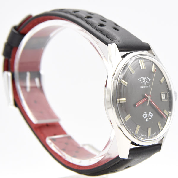 1960s Rotary GT automatic date Wristwatch with graphite colour dial + Box & Buckle