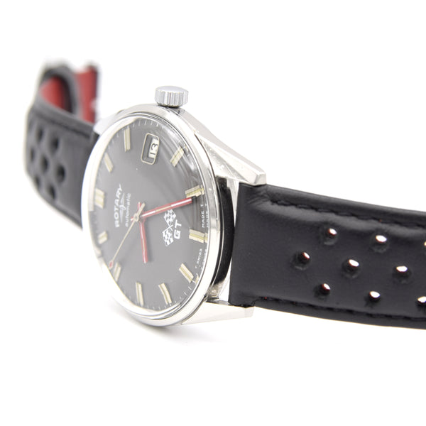 1960s Rotary GT automatic date Wristwatch with graphite colour dial + Box & Buckle