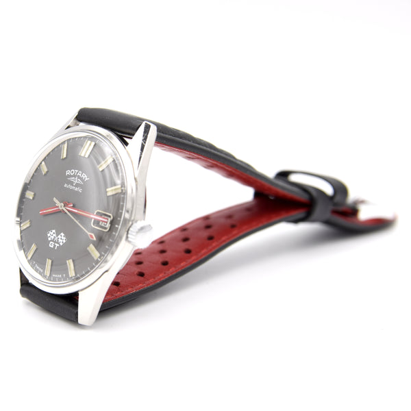1960s Rotary GT automatic date Wristwatch with graphite colour dial + Box & Buckle