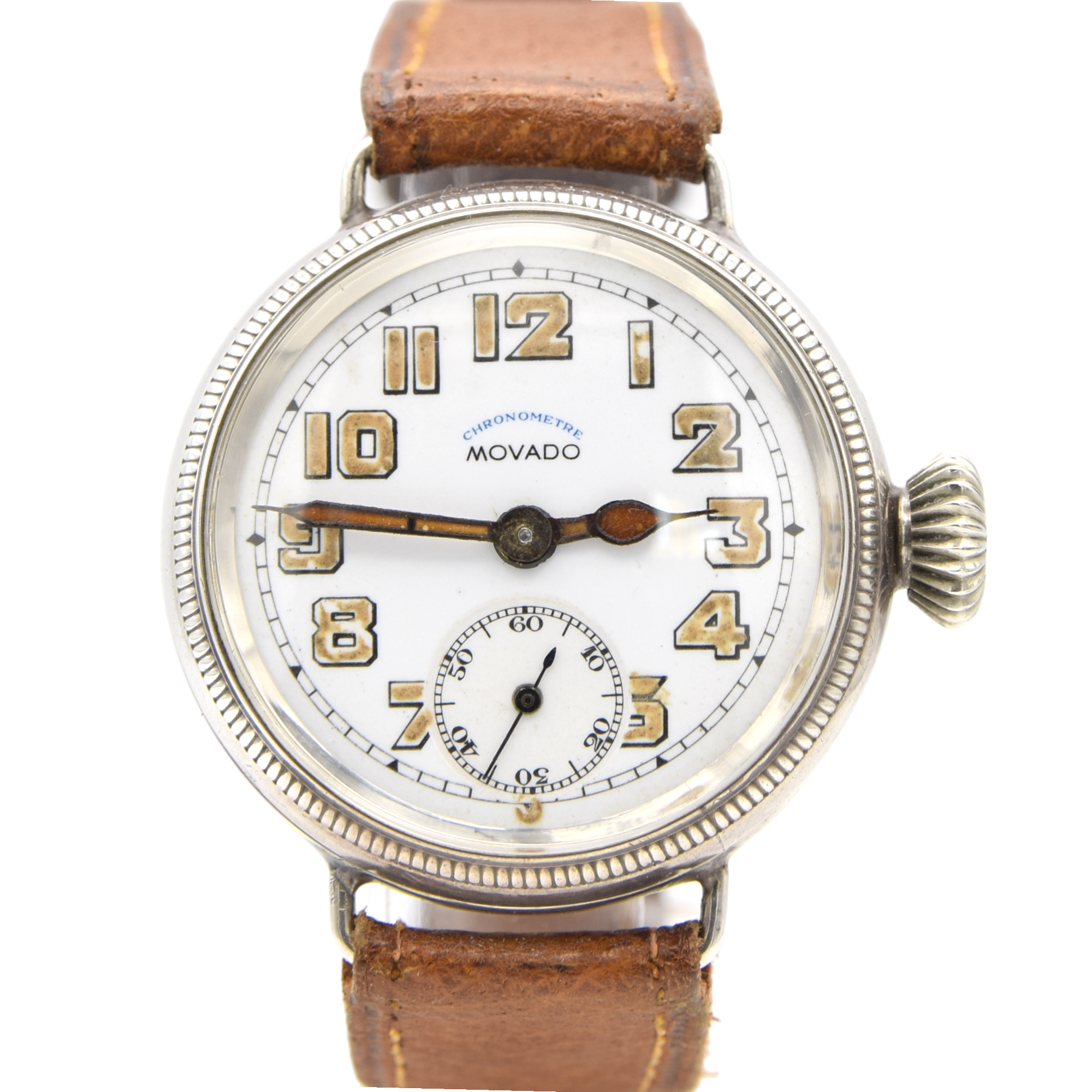 1918 Movado Chronometre Trench Style Screw Back and Front Sterling silver GS Case