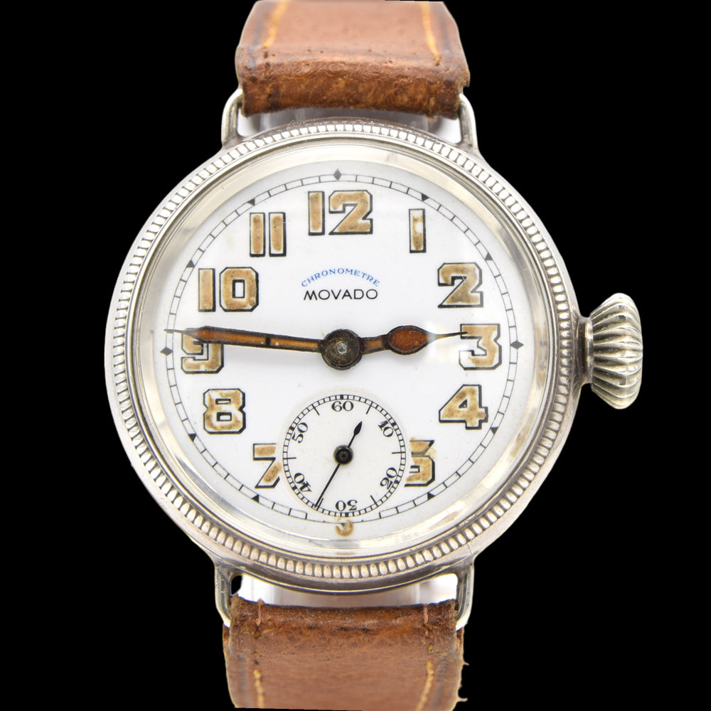 1918 Movado Chronometre Trench Style Screw Back and Front Sterling silver GS Case