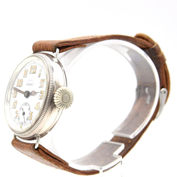 1918 Movado Chronometre Trench Style Screw Back and Front Sterling silver GS Case