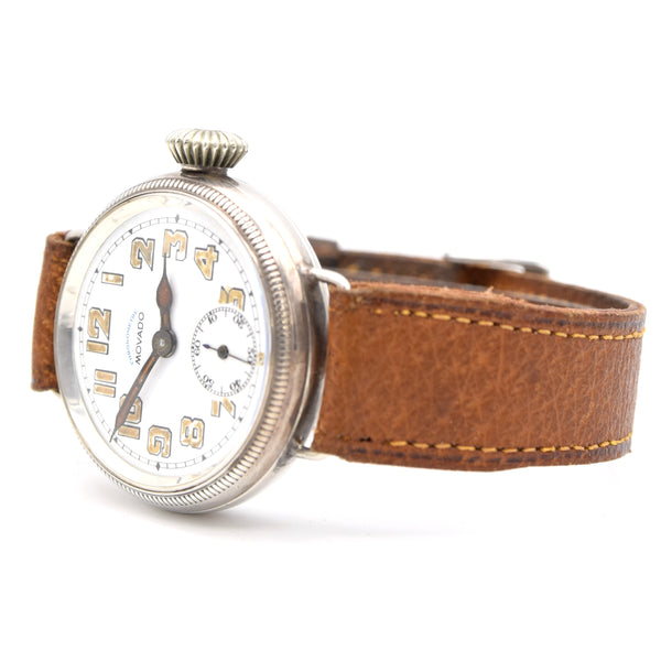1918 Movado Chronometre Trench Style Screw Back and Front Sterling silver GS Case
