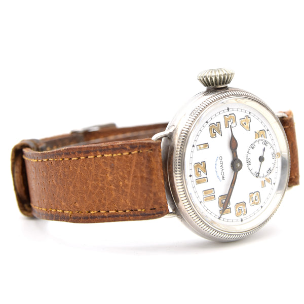 1918 Movado Chronometre Trench Style Screw Back and Front Sterling silver GS Case