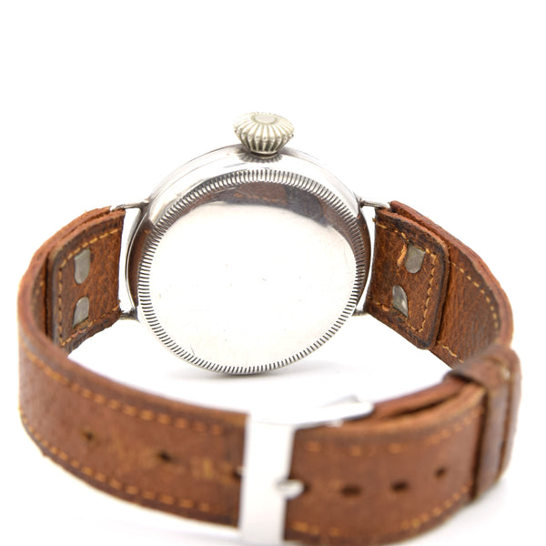 1918 Movado Chronometre Trench Style Screw Back and Front Sterling silver GS Case