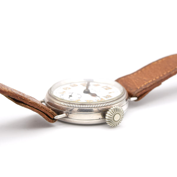 1918 Movado Chronometre Trench Style Screw Back and Front Sterling silver GS Case