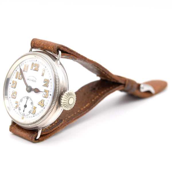 1918 Movado Chronometre Trench Style Screw Back and Front Sterling silver GS Case