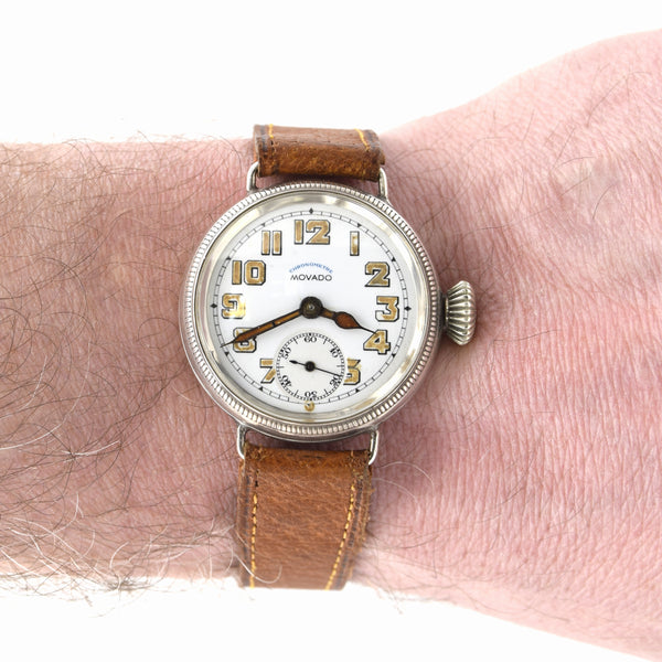 1918 Movado Chronometre Trench Style Screw Back and Front Sterling silver GS Case