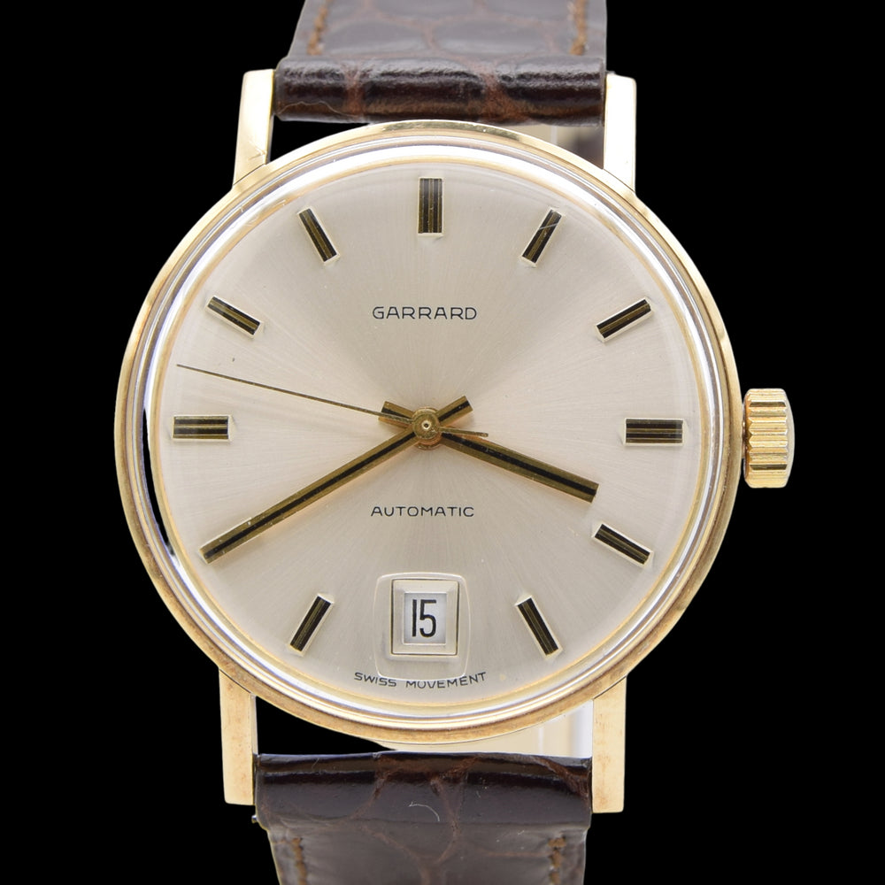 1976 Garrard Automatic Date Wristwatch in solid 9ct Gold with Original Box and papers
