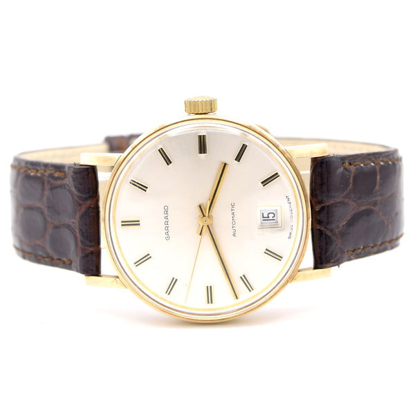 1976 Garrard Automatic Date Wristwatch in solid 9ct Gold with Original Box and papers