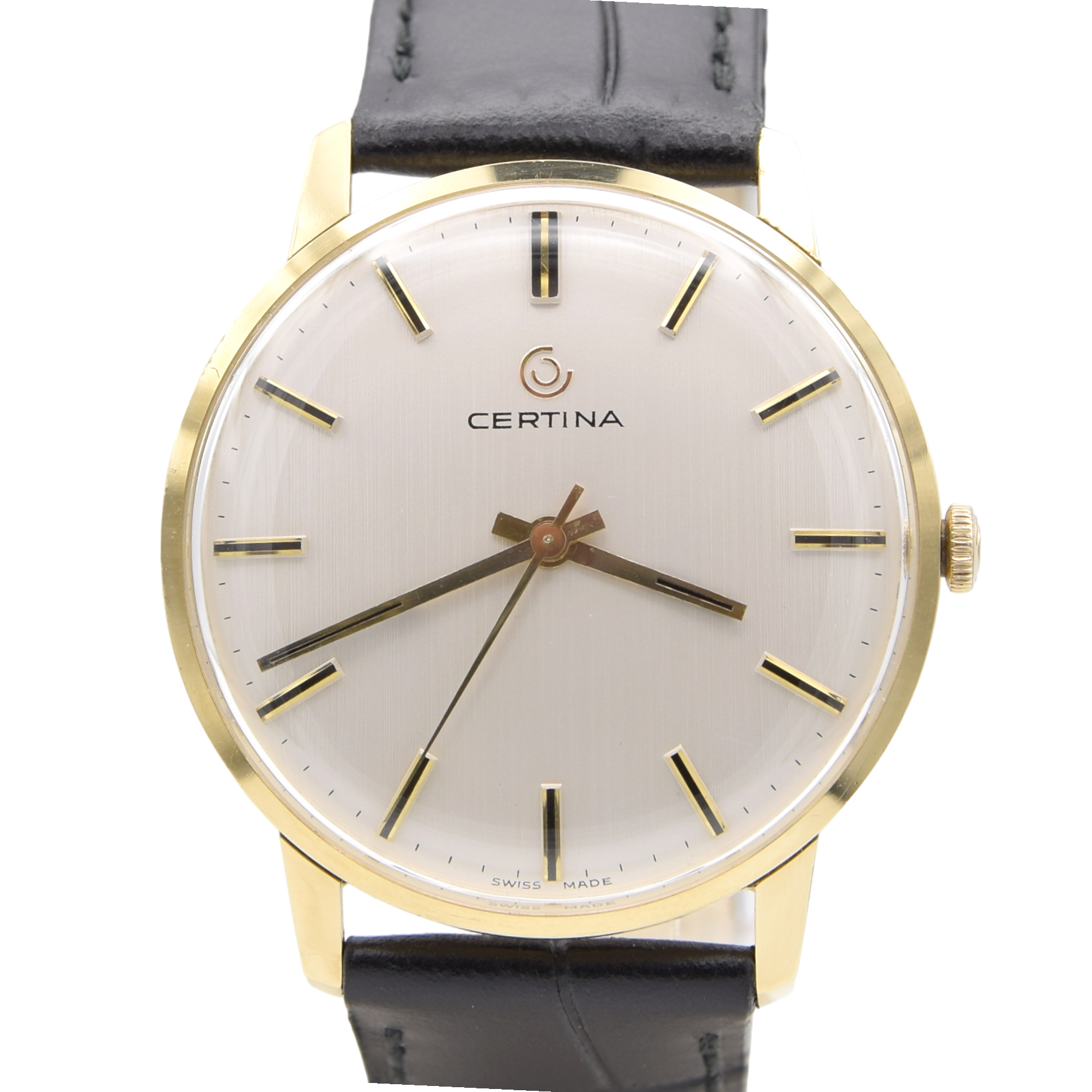 1970 Certina sleek slim Dress Watch with satin Dial in solid 18ct Gold with Box - Like New