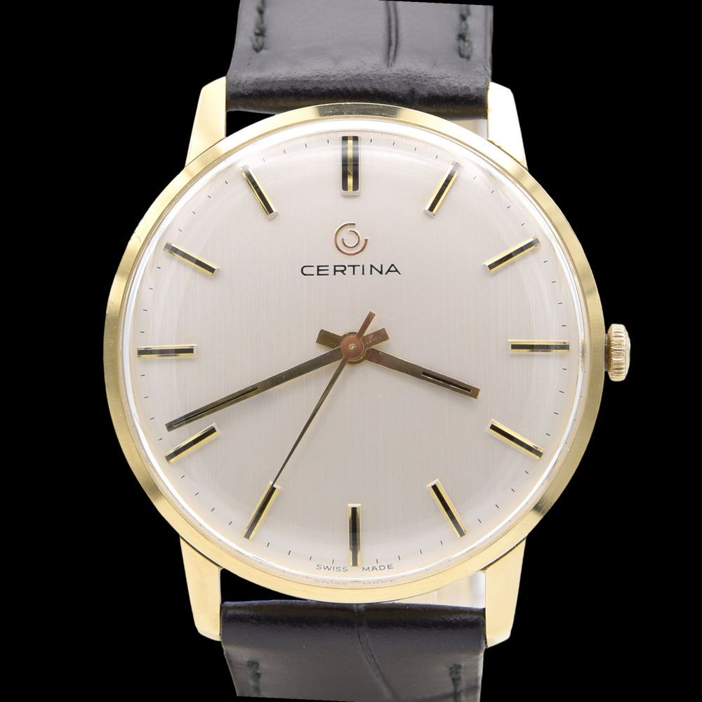 1970 Certina sleek slim Dress Watch with satin Dial in solid 18ct Gold with Box - Like New