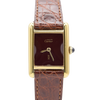 1970s Cartier Ladies Tank Mechanical with Unique Burgundy Red Patina Dial in 925 Sterling Silver Gilt Vermeil Case