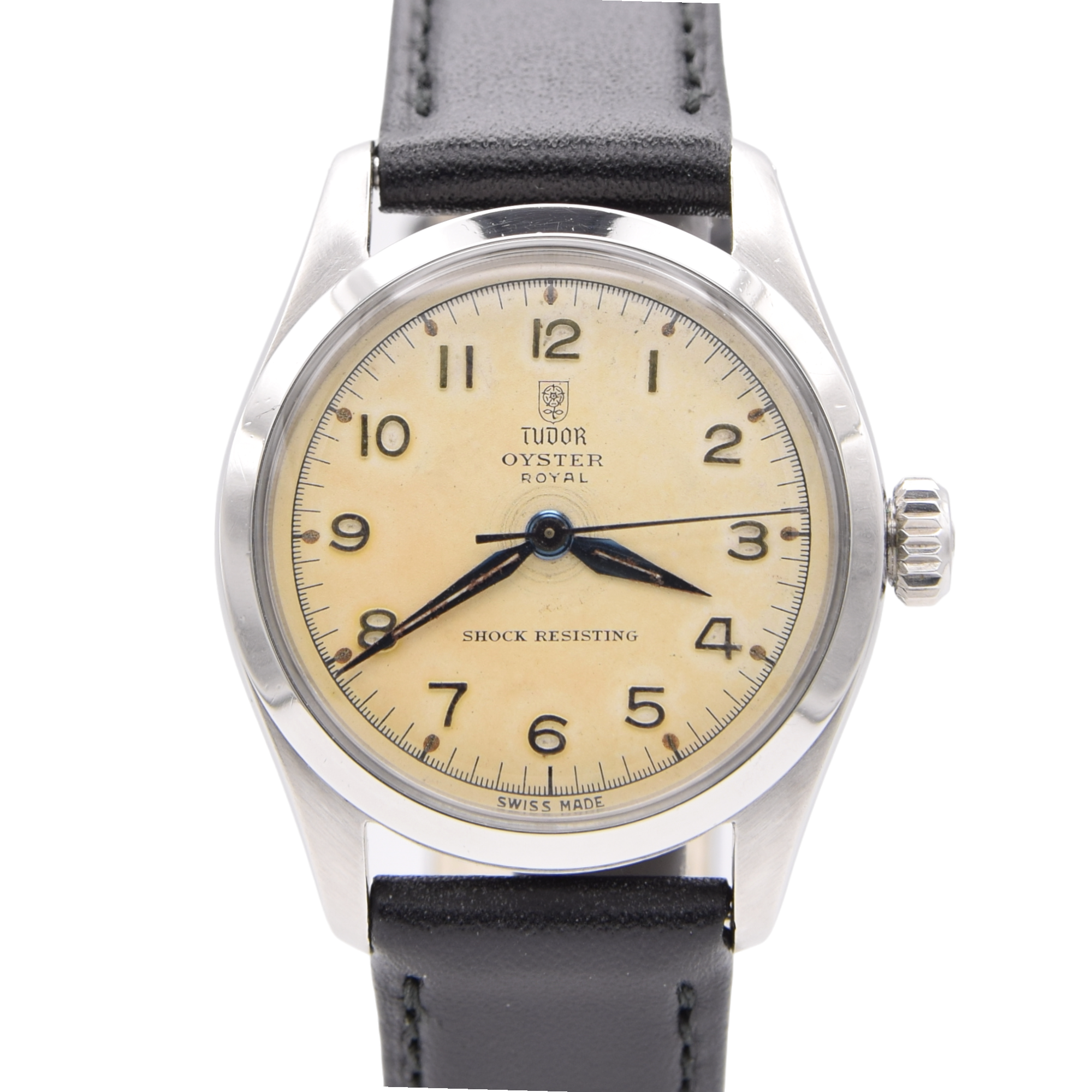 1950s Tudor Oyster Shock-Resisting 'All Arabic numerals' Steel Wristwatch Model 7903 32mm All original