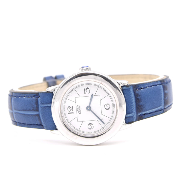 1990s ladies Cartier 'Must de' Ronde with Art Deco Numerals in 925 Sterling Silver Case Model 1806