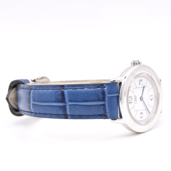 1990s ladies Cartier 'Must de' Ronde with Art Deco Numerals in 925 Sterling Silver Case Model 1806