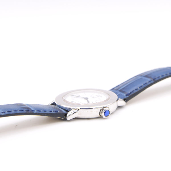 1990s ladies Cartier 'Must de' Ronde with Art Deco Numerals in 925 Sterling Silver Case Model 1806