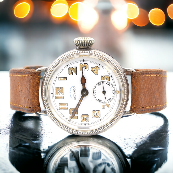 1918 Movado Chronometre Trench Style Screw Back and Front Sterling silver GS Case