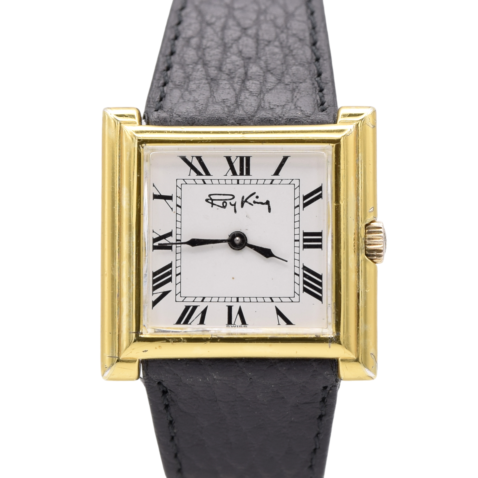 1975 Designer RoyKing square Tank watch 925 Sterling silver / gilt  Manual Winding with buckle