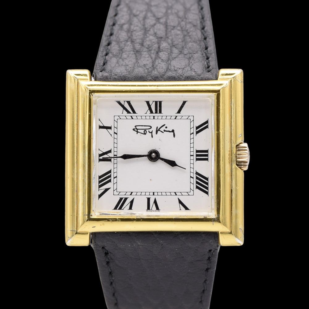 1975 Designer RoyKing square Tank watch 925 Sterling silver / gilt  Manual Winding with buckle