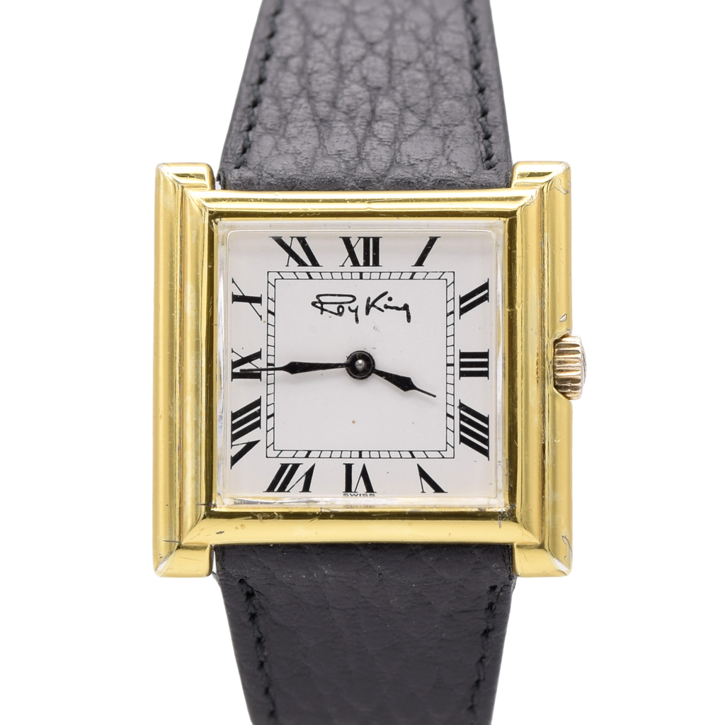 1975 Designer RoyKing square Tank watch 925 Sterling silver / gilt