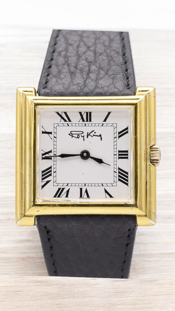 1975 Designer RoyKing square Tank watch 925 Sterling silver / gilt  Manual Winding with buckle