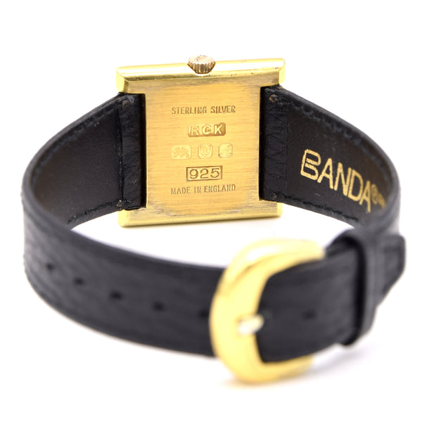 1975 Designer RoyKing square Tank watch 925 Sterling silver / gilt  Manual Winding with buckle