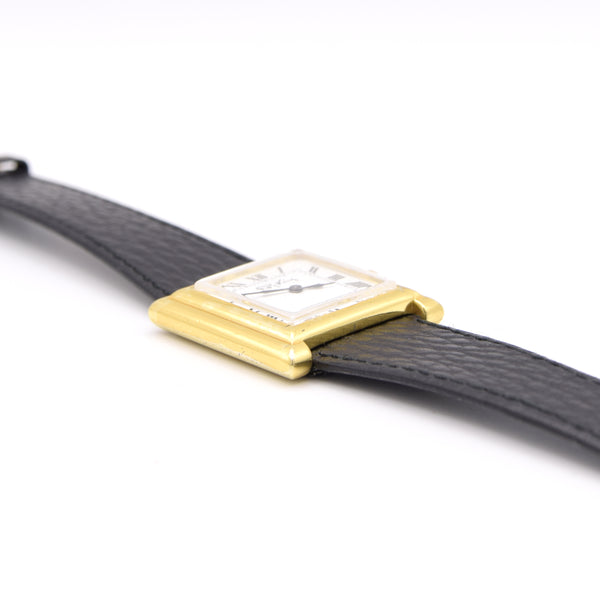 1975 Designer RoyKing square Tank watch 925 Sterling silver / gilt  Manual Winding with buckle
