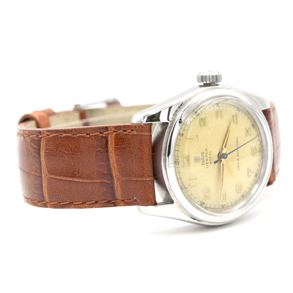 1950 Tudor Oyster Royal Shock-Resisting 'All Arabic numerals' Steel Wristwatch Model 7804 34mm All original patina