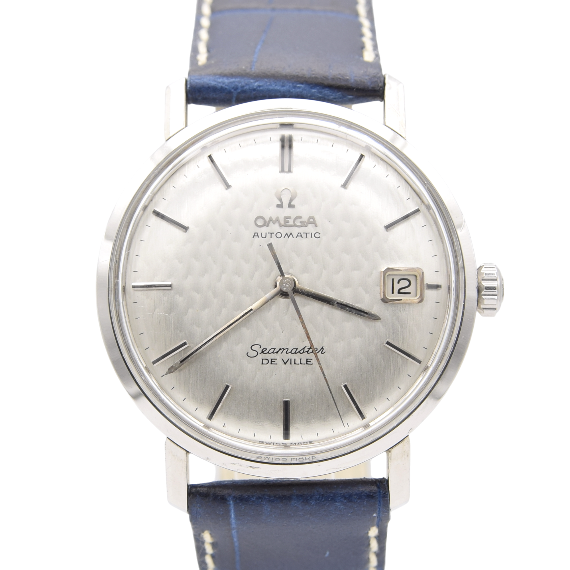 1963 Omega Seamaster steel Automatic all original onyx Hammered / Fish-scale Dial date Model 166.020 Mint
