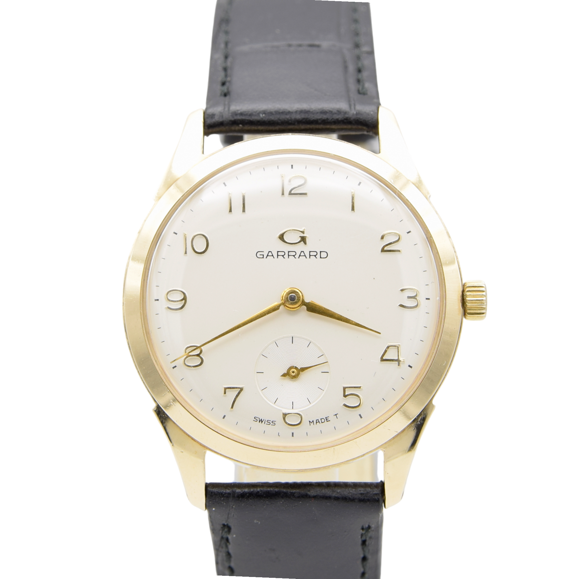1964 Garrard of London Wristwatch in solid 9ct Gold with all Arabic dial and Original Box